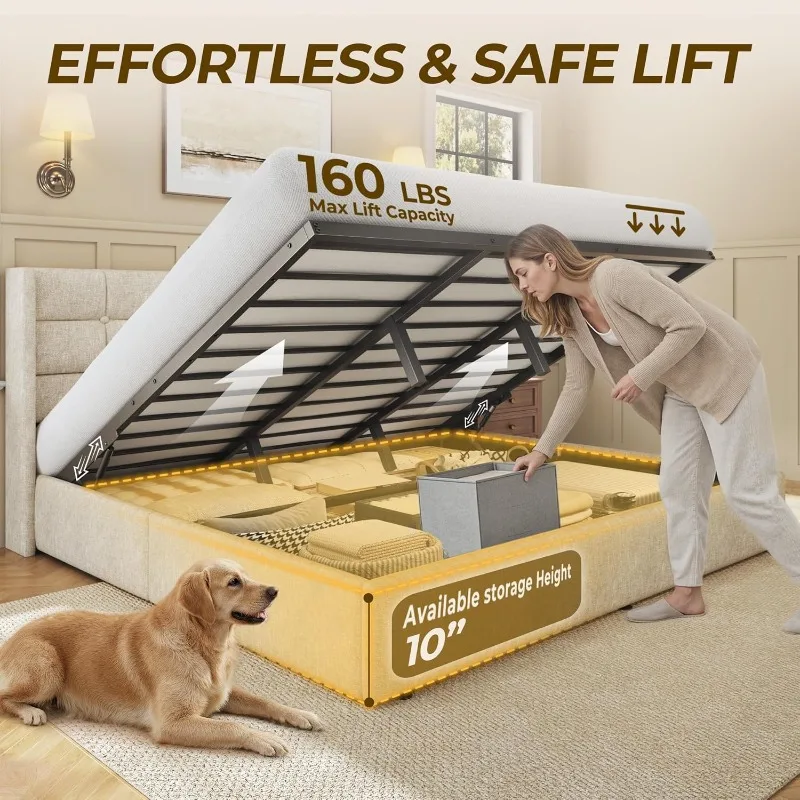 HISOFT King Size Lift Up Stora - Gas Lift Storage Bed Hydraulic 评论和价格
