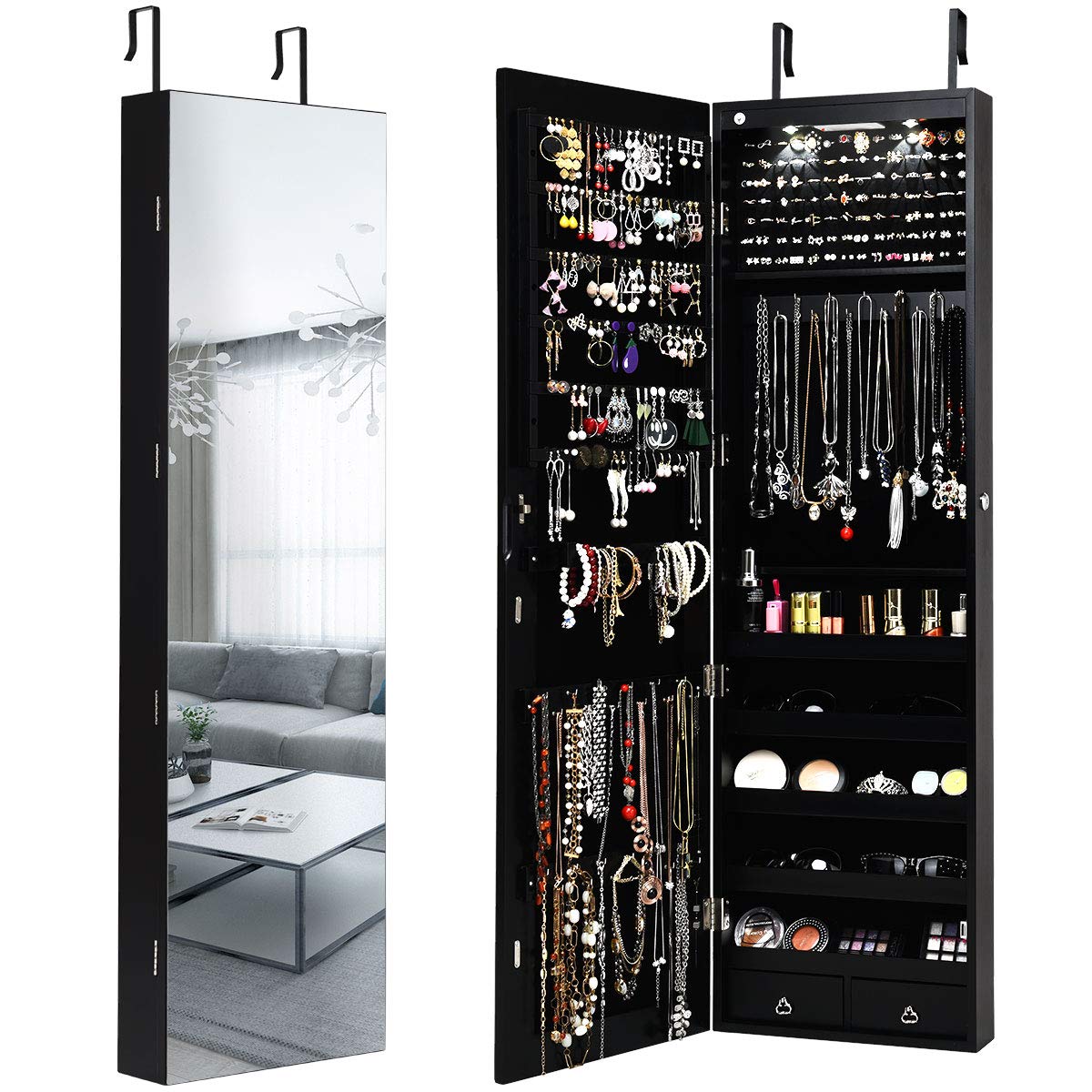 Wall or Door Mounted Jewelry A - Full Length Mirror Jewelry Armoire 评论和价格