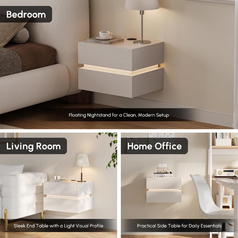 Set of 2 Floating Nightstands  - Floating Nightstand With Led Light 评论和价格