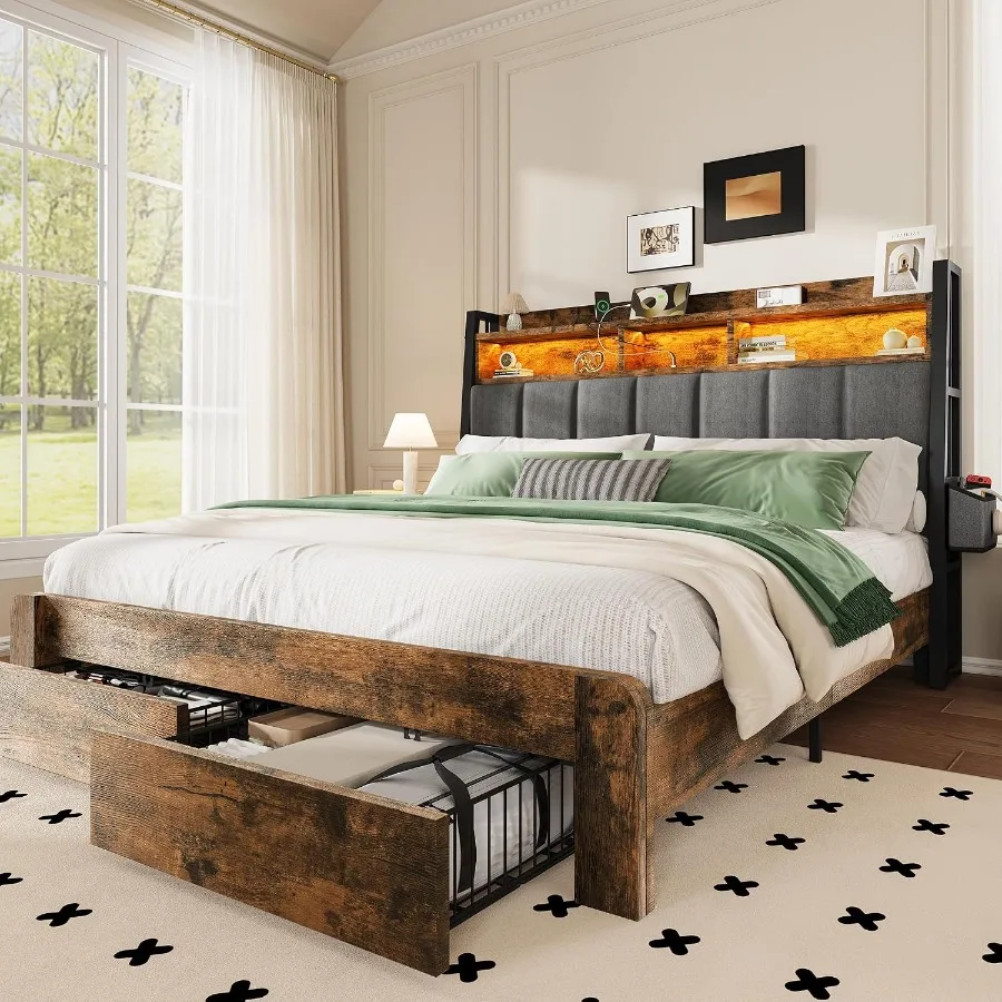 King Size Bed Frame with 2 Sto - King Size Bed Frame With Storage Drawers 评论和价格