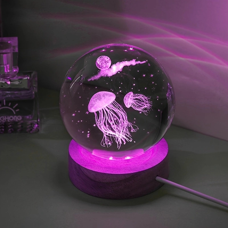 3D Jellyfish Laser engraved cr - Floating Nightstand With Led Light 评论和价格