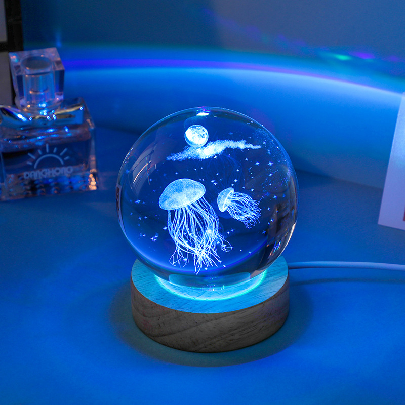3D Jellyfish Laser engraved cr - Floating Nightstand With Led Light 评论和价格