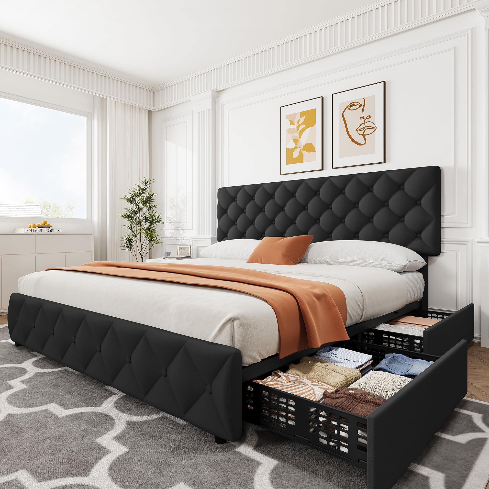 King Size Bed Frame with 4 Sto - King Size Bed Frame With Storage Drawers 评论和价格