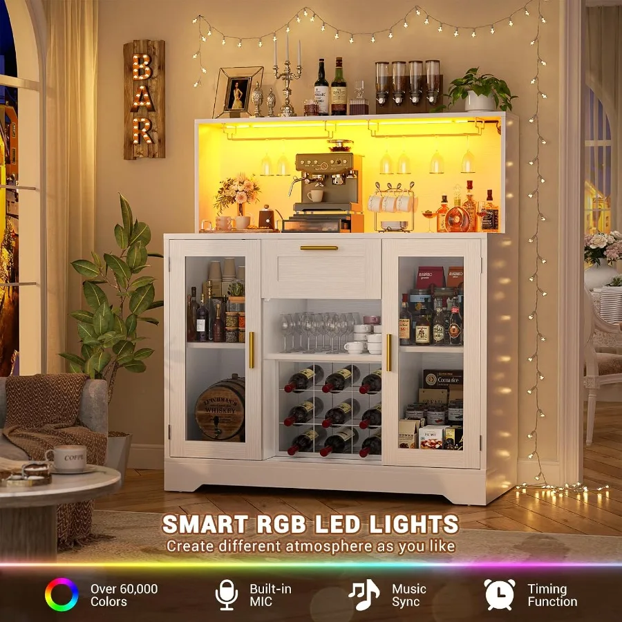 Coffee Bar Cabinet with RGB LE - Storage 评论和价格