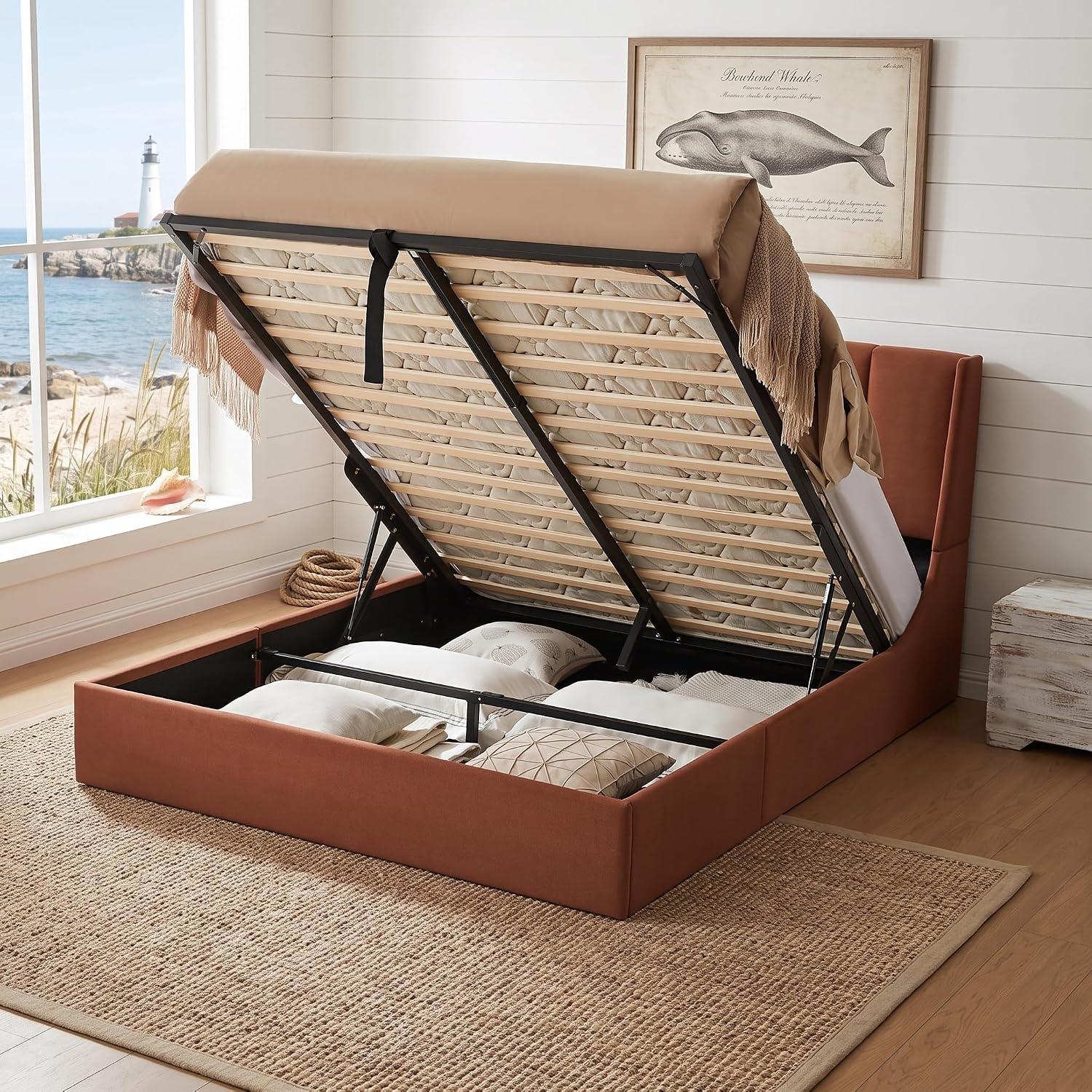 Queen Lift Up Storage Bed Fram - Gas Lift Storage Bed Hydraulic 评论和价格