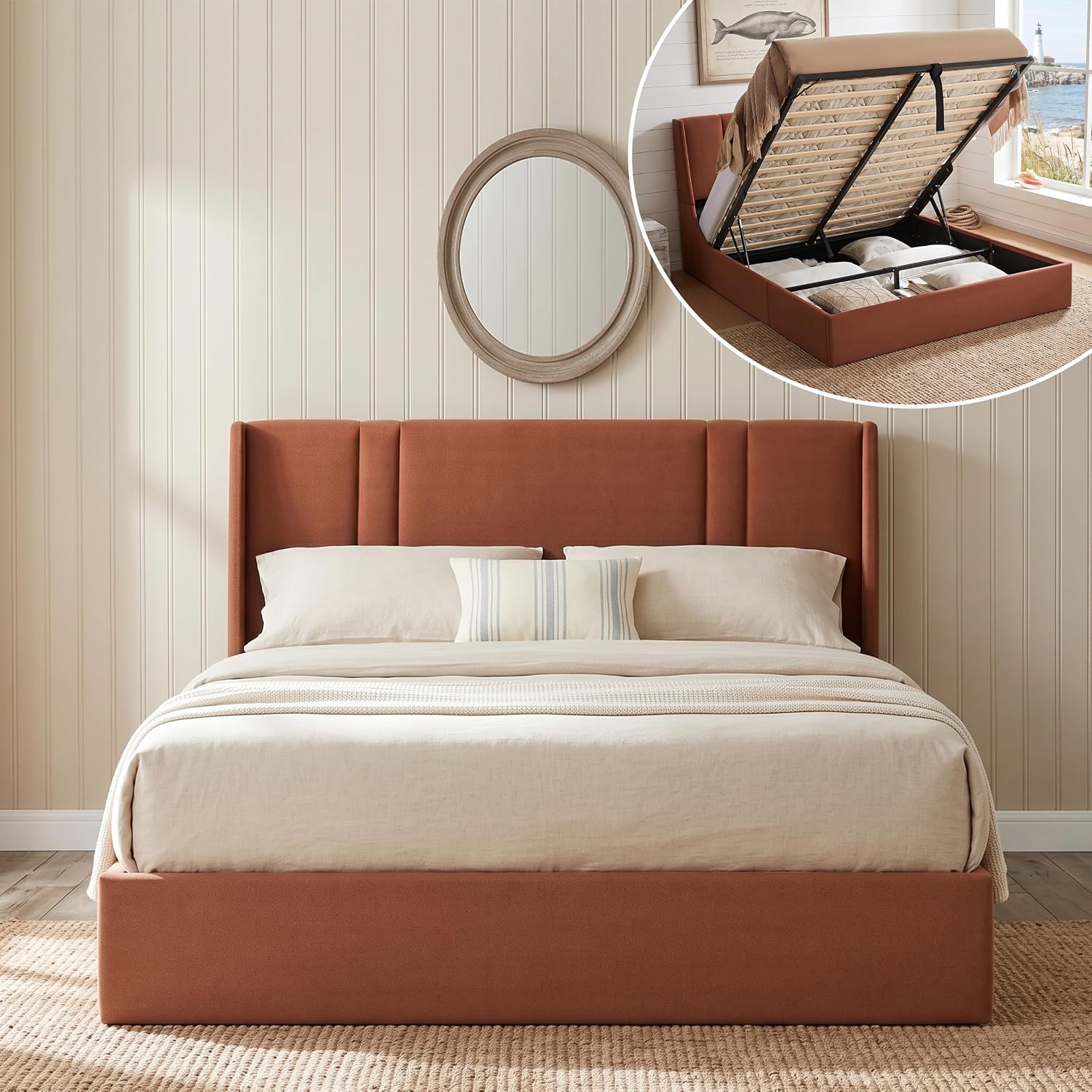 Queen Lift Up Storage Bed Fram - Gas Lift Storage Bed Hydraulic 评论和价格