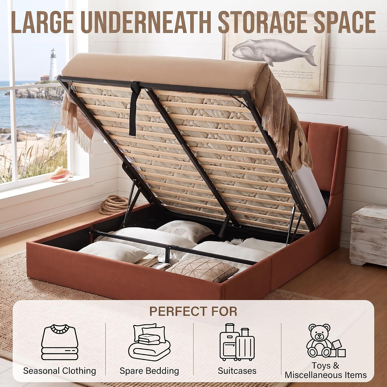 Queen Lift Up Storage Bed Fram - Gas Lift Storage Bed Hydraulic 评论和价格