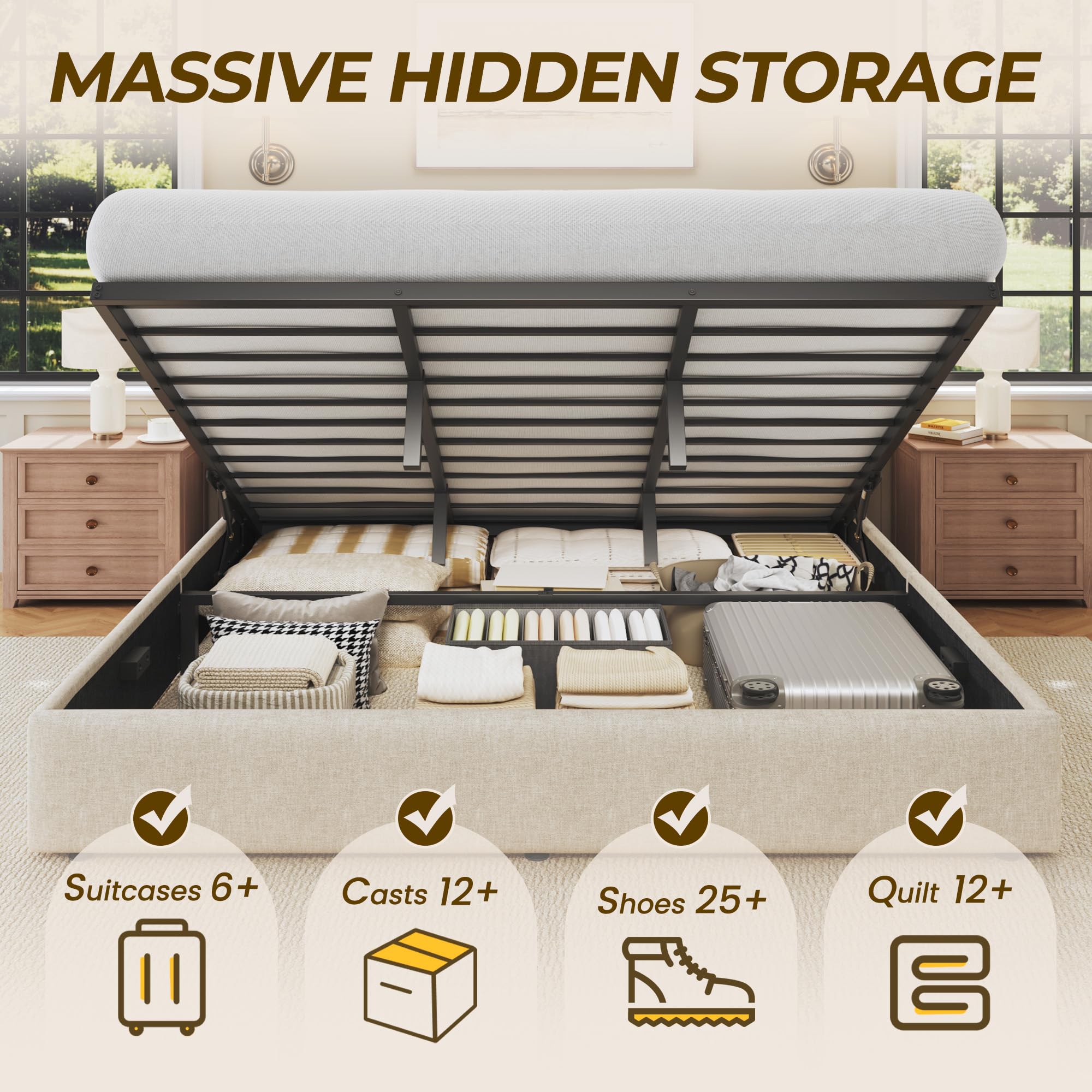 HIT King Size Lift Up Storage  - Gas Lift Storage Bed Hydraulic 评论和价格