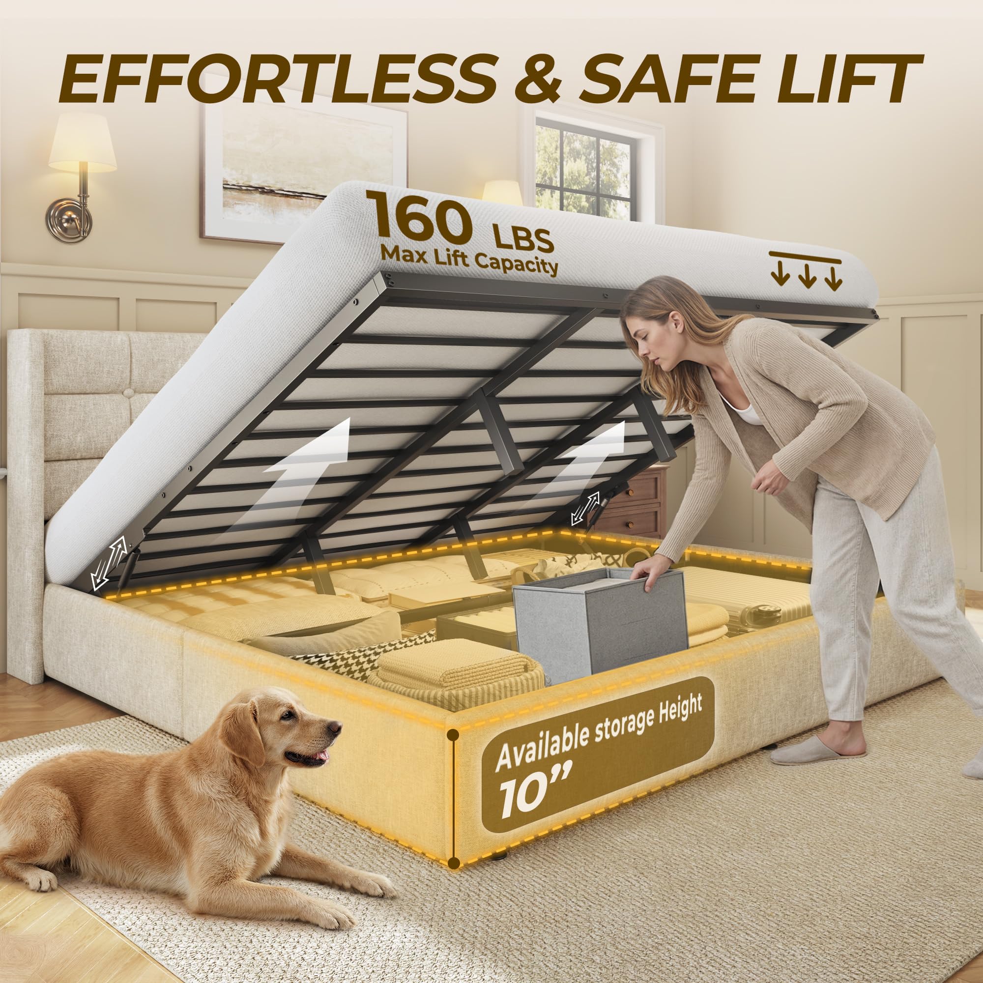 HIT King Size Lift Up Storage  - Gas Lift Storage Bed Hydraulic 评论和价格