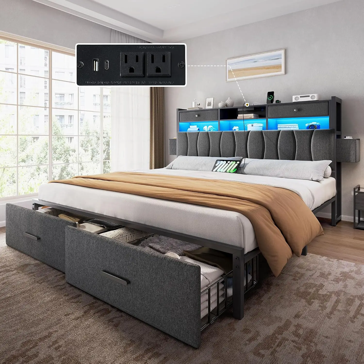 King Size Bed Frame With Drawe - King Size Bed Frame With Storage Drawers 评论和价格