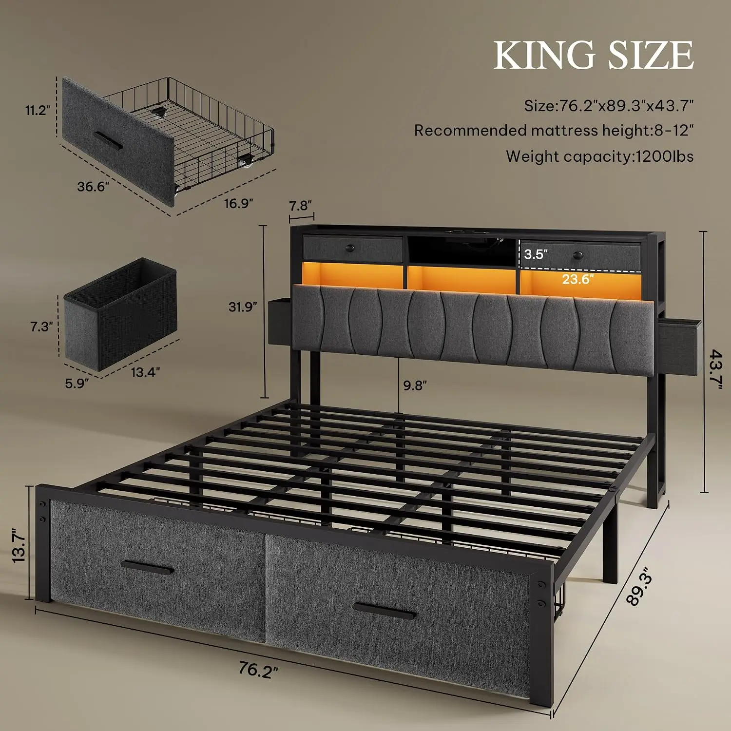 King Size Bed Frame With Drawe - King Size Bed Frame With Storage Drawers 评论和价格