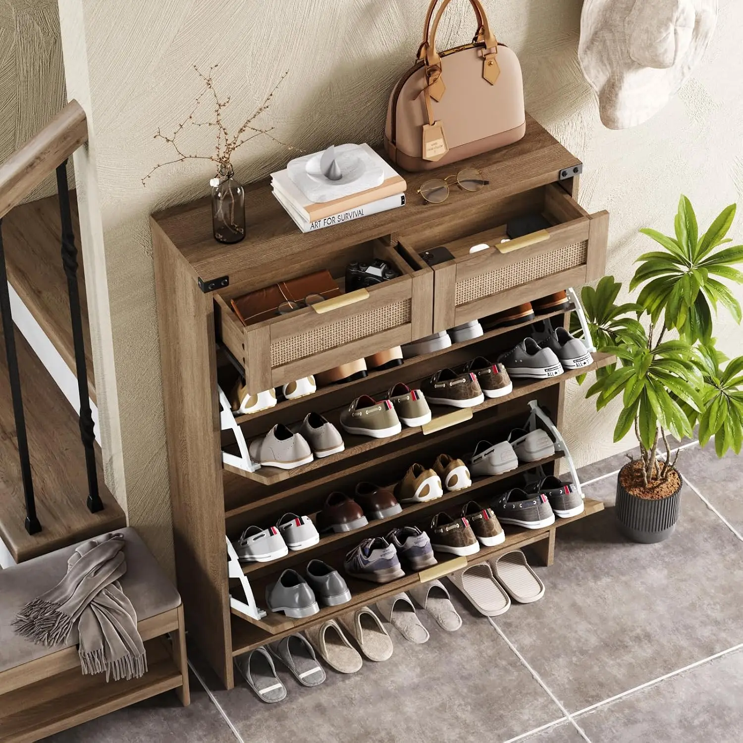 Shoe Cabinet with 2 Flip Drawe - Shoe Rack Cabinet Narrow Entryway 评论和价格