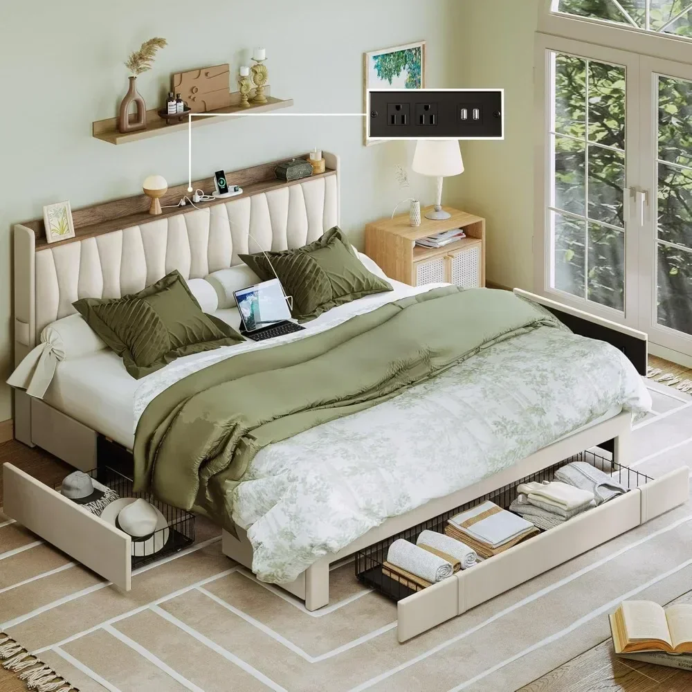 &King Size Bed Frame With Stor - King Size Bed Frame With Storage Drawers 评论和价格